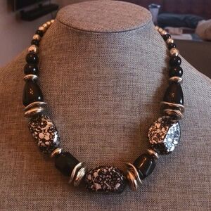 Black and Silver Speckle Necklace and Earrings Set - Pre-loved